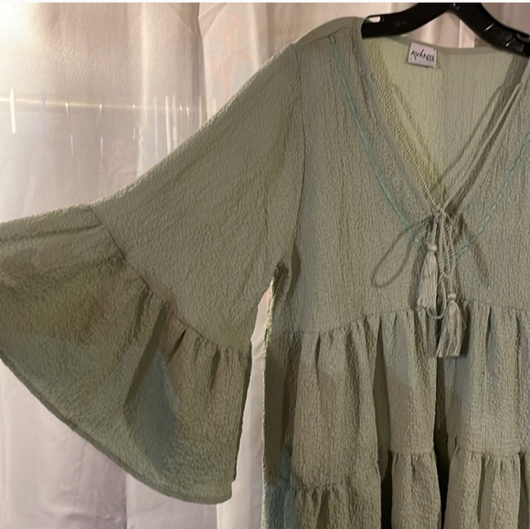 Avanti The Label Cotton Boho Tiered Wide Sleeves Flowy Mini Dress NWOT - Picture 2 of 7